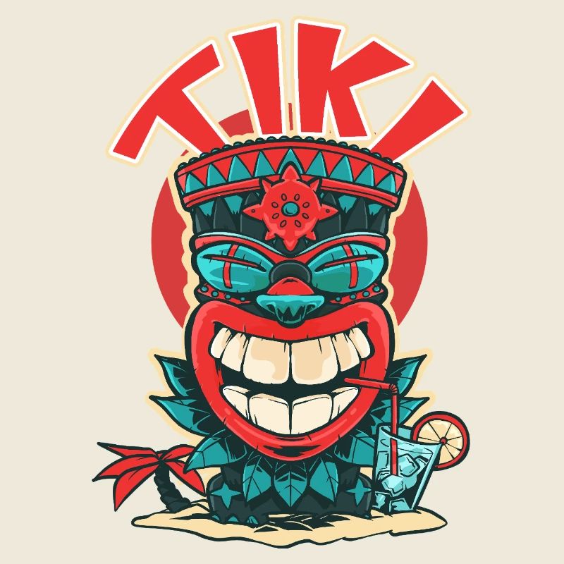 A Tiki mask drinking a cocktail (V2)