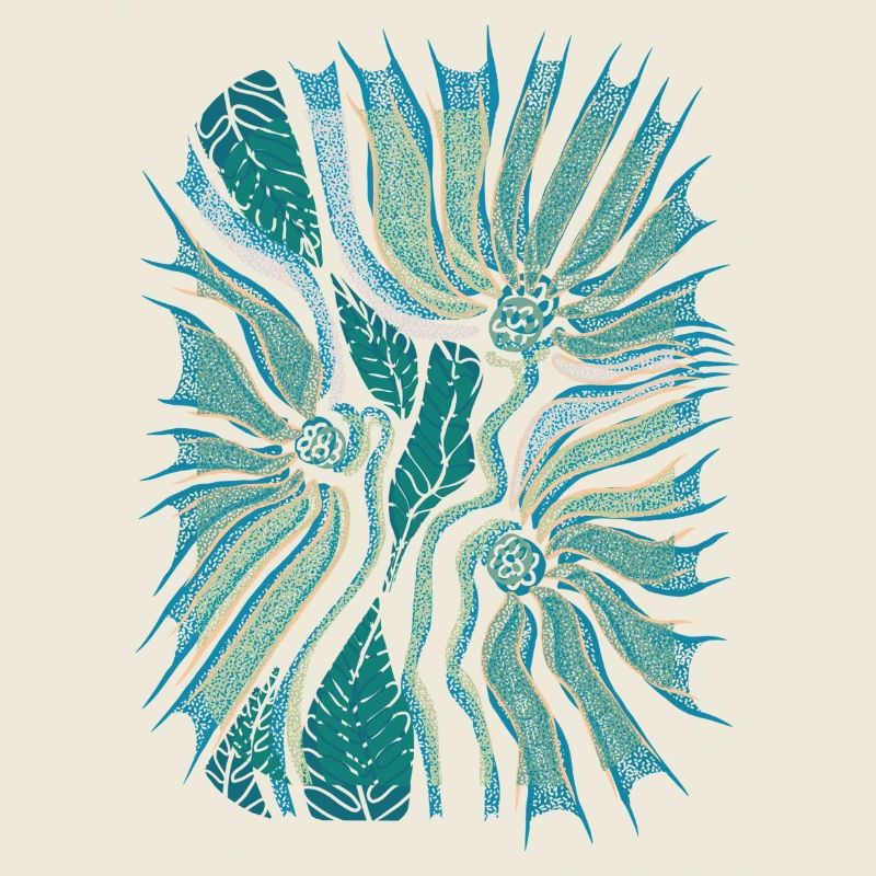 Floraison tropicale abstraite en sarcelle