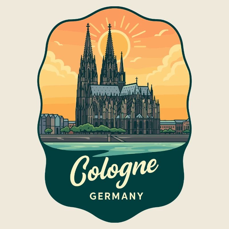 Insigne rétro du coucher de soleil de la cathédrale de Cologne
