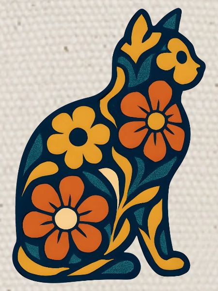 Chat fleur bleu nuit