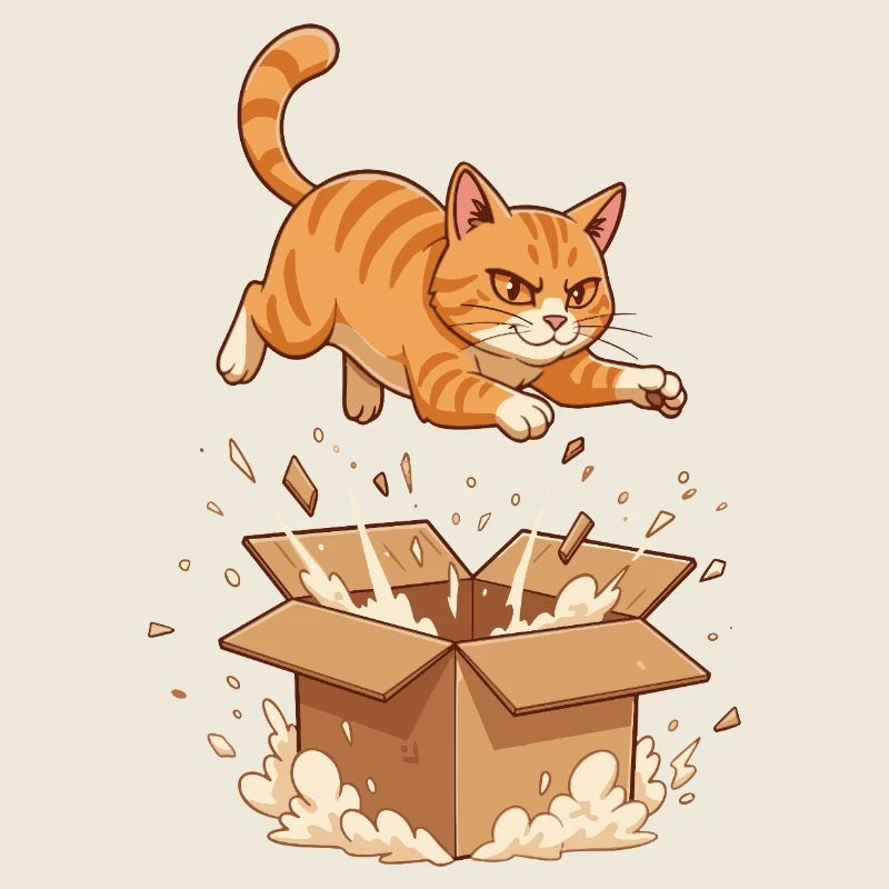 Katzensturm auf Kartonbox Cartoon