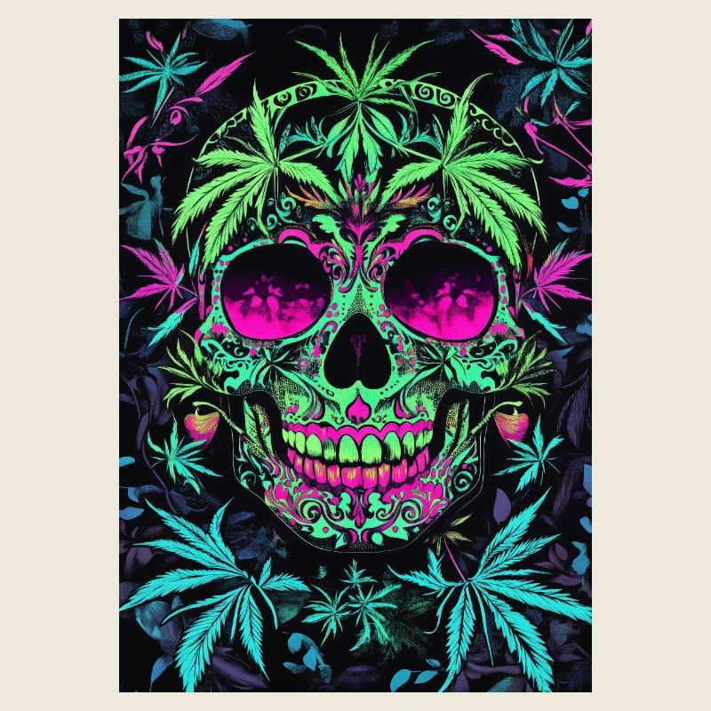 Neon Sugar Skull Hemp Leaves