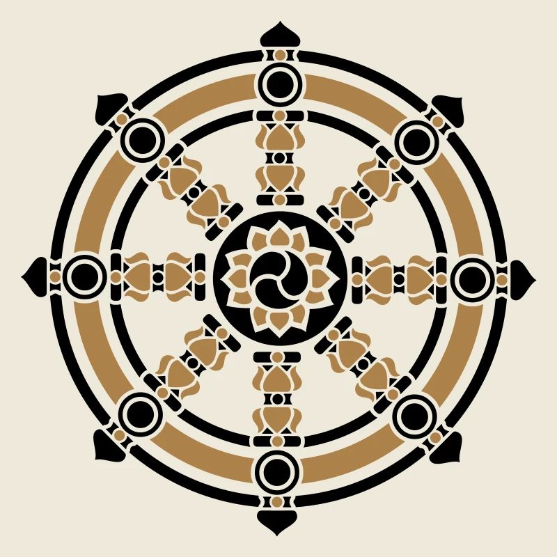 Roue de Dharma, symbole bonne chance, bouddhisme,
