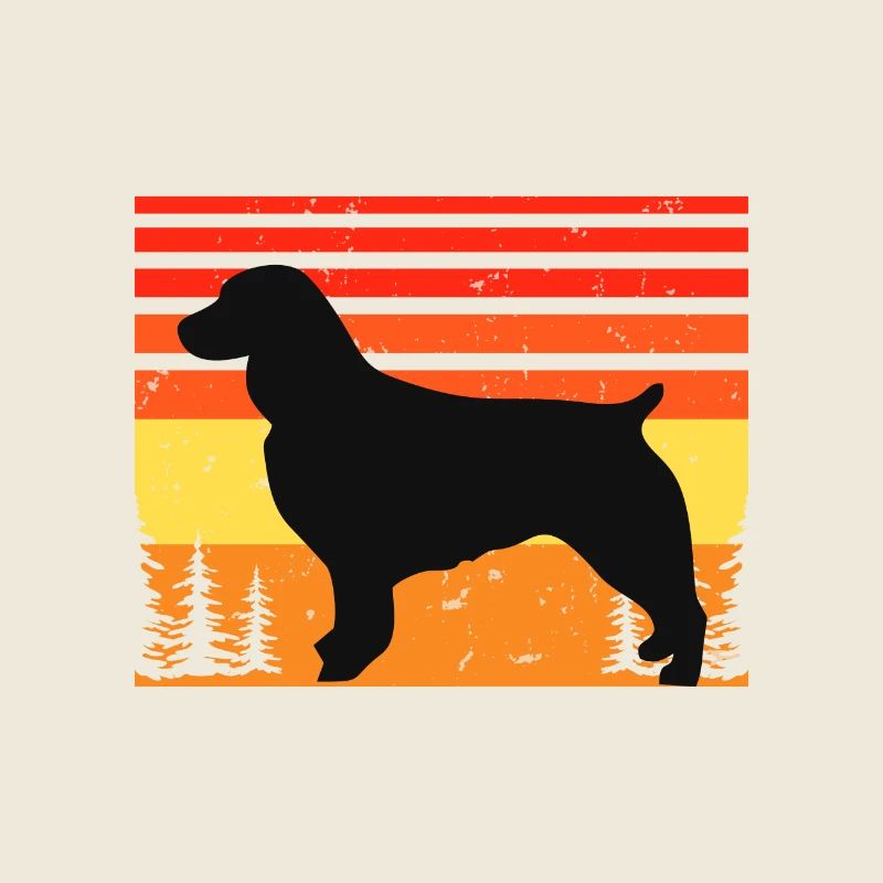 Boykin Spaniel Dog Lover Silhouette Vintage Sunset