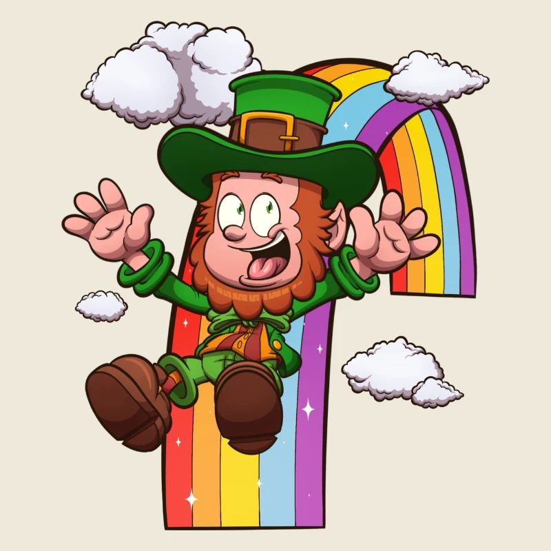 Leprechaun Gleiten auf Regenbogen
