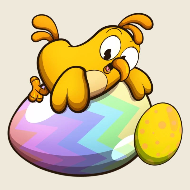 Cute Little Easter Chick With Easter Eggs