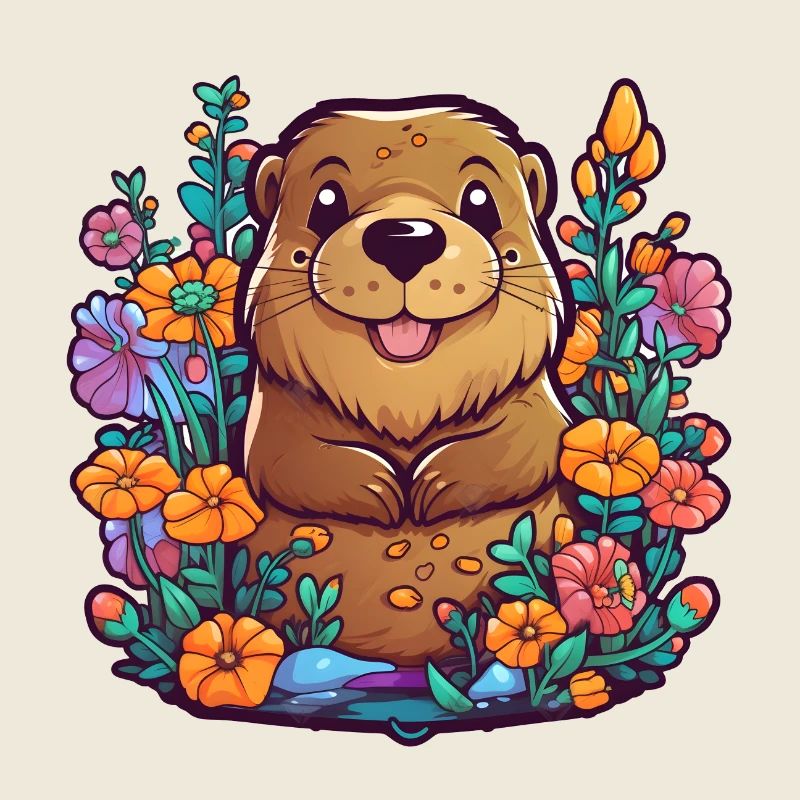 Bieber dans un paysage de dessin animé pop avec des fleurs