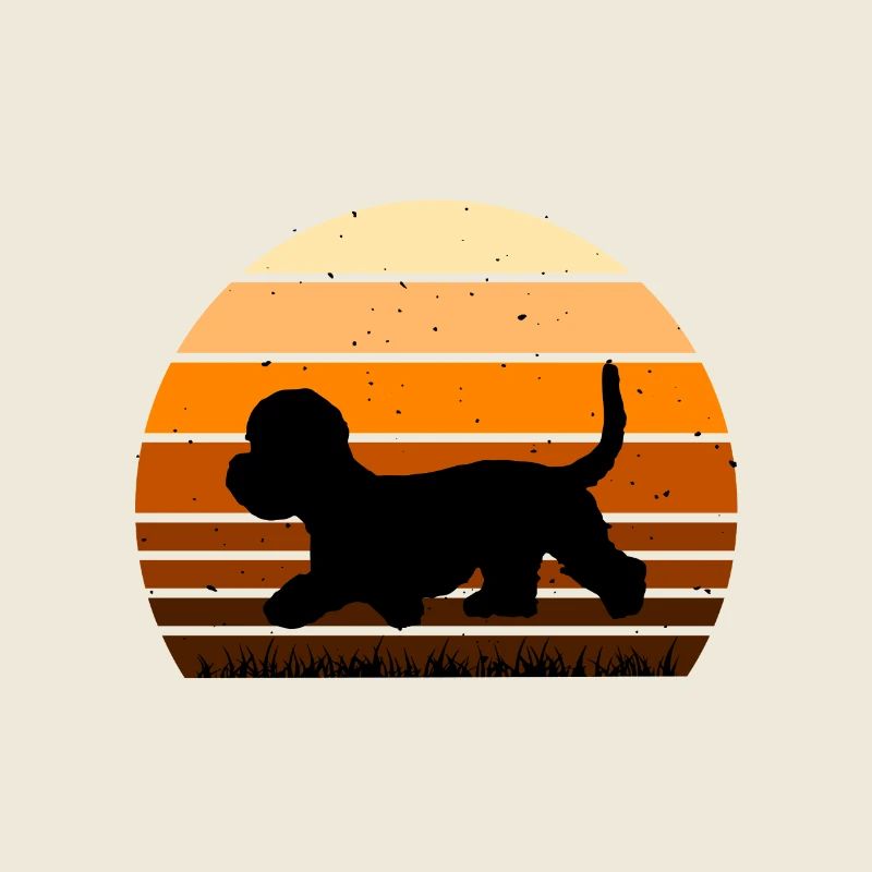 Dandie Dinmont Terrier Dog Silhouette Retro Sunset