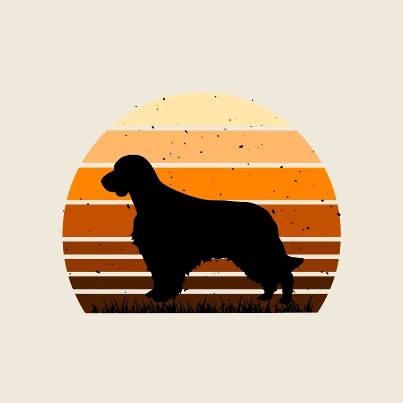 Welsh Springer Spaniel Dog Silhouette Retro Sunset