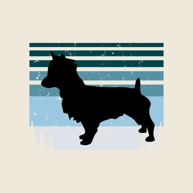 Australian Terrier Dog Silhouette Retro Sunset