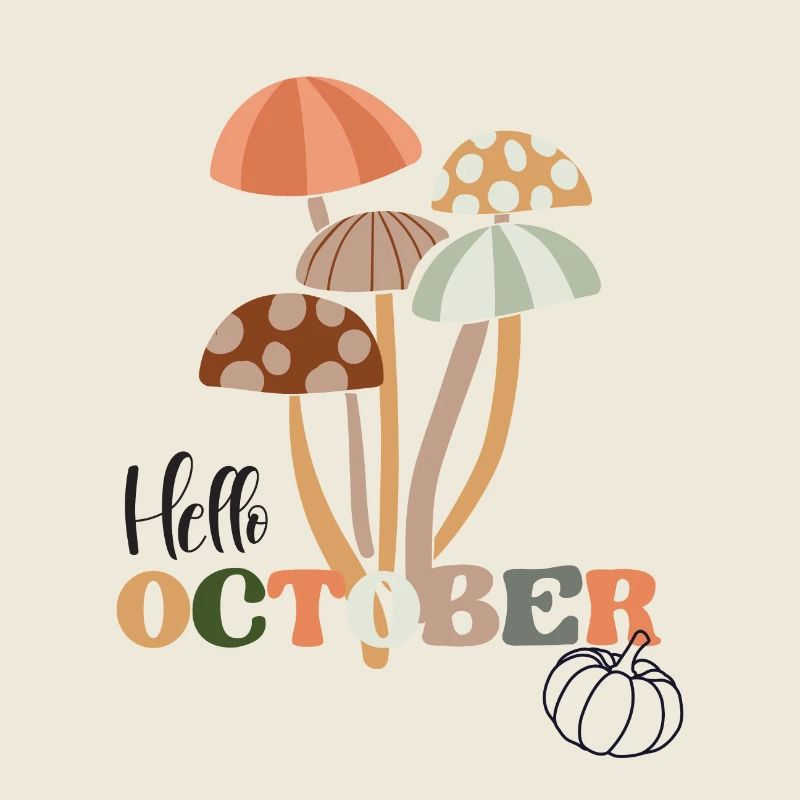 Hello October Autumn Fall Retro Mushroom Aesthetic