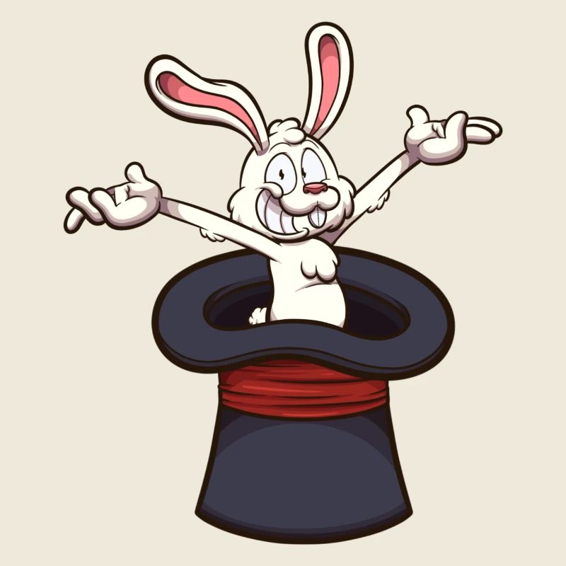 Lapin blanc heureux dans un chapeau de magicien