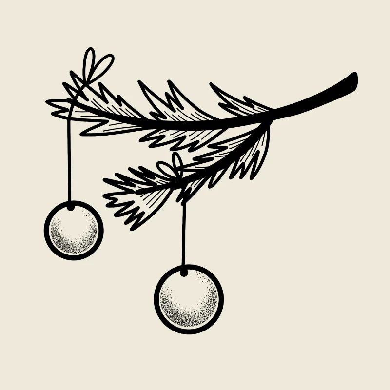 Boho Tattoo Christmas tree Branch with baubles