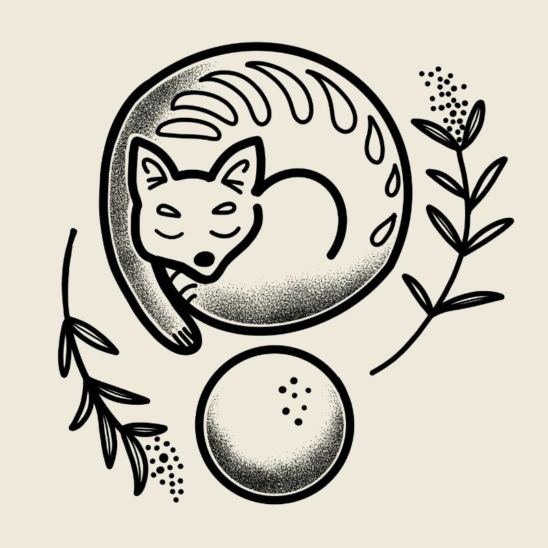 Tatouage renard et boule de cristal avec des fleurs