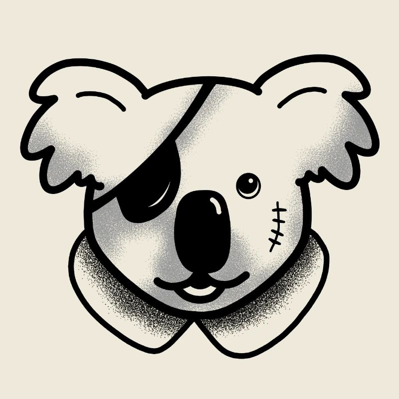 Tatouage mignon Koala Pirate dans un collier
