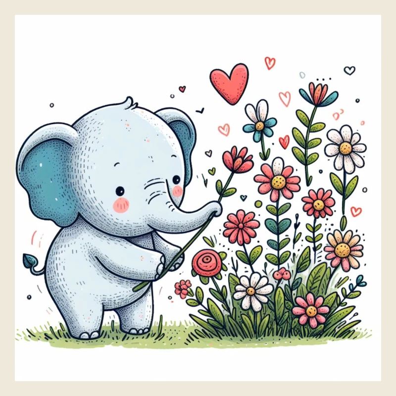 Elephant picking flowers