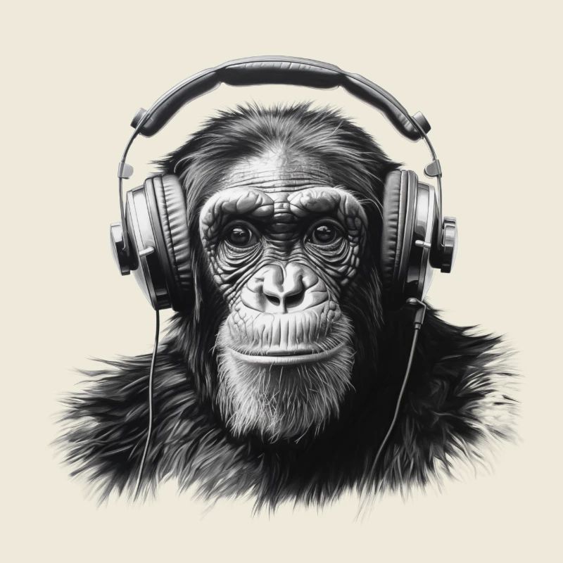 Chimpanzé avec écouteurs