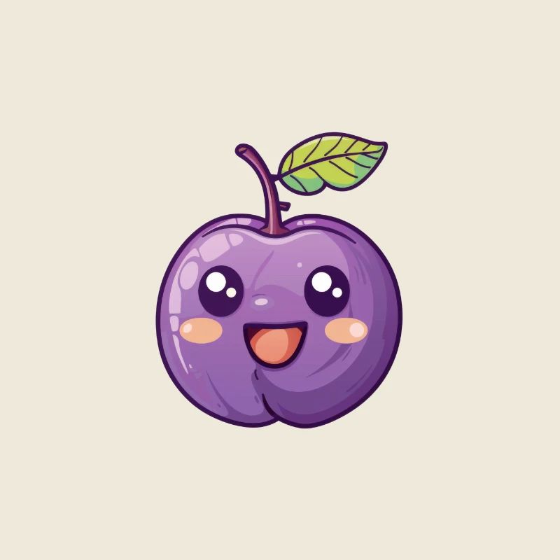 prune joyeuse dans le style de dessin animé violet