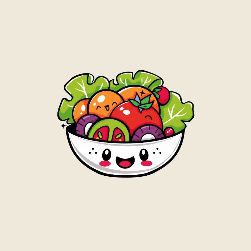 Mignon Salade de Légumes Dessin Animé Avec Visage