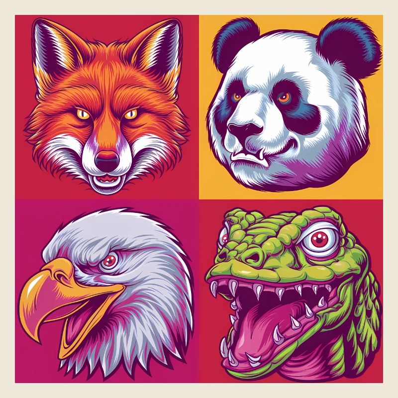 Pop art animals fox panda eagle snake Halloween