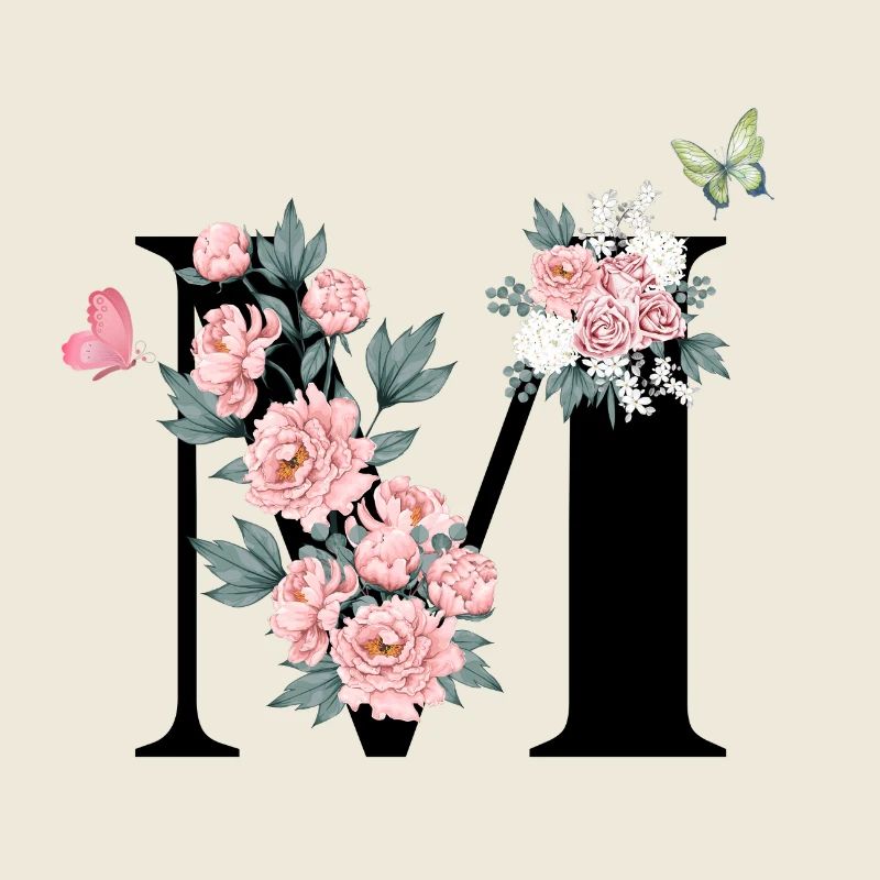 Lettre m fleurs rose