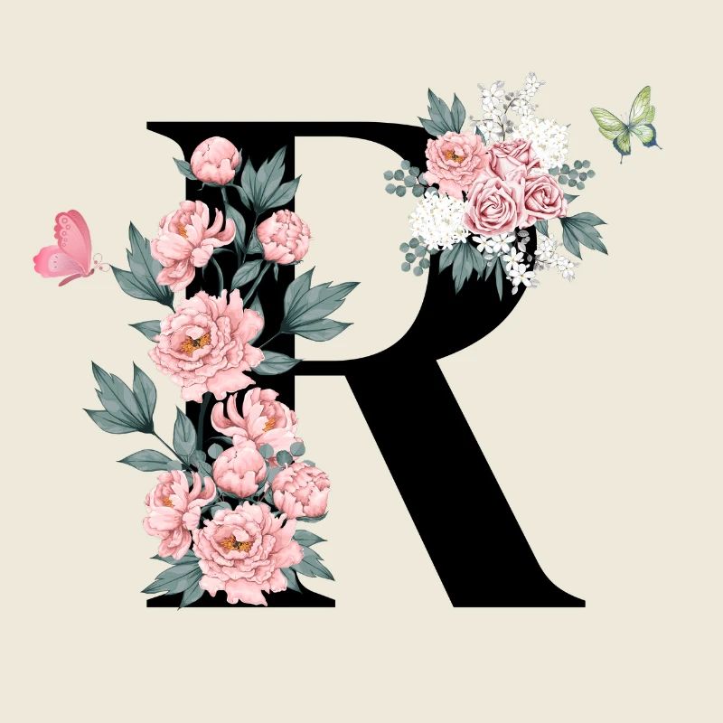 Lettre r fleurs rose