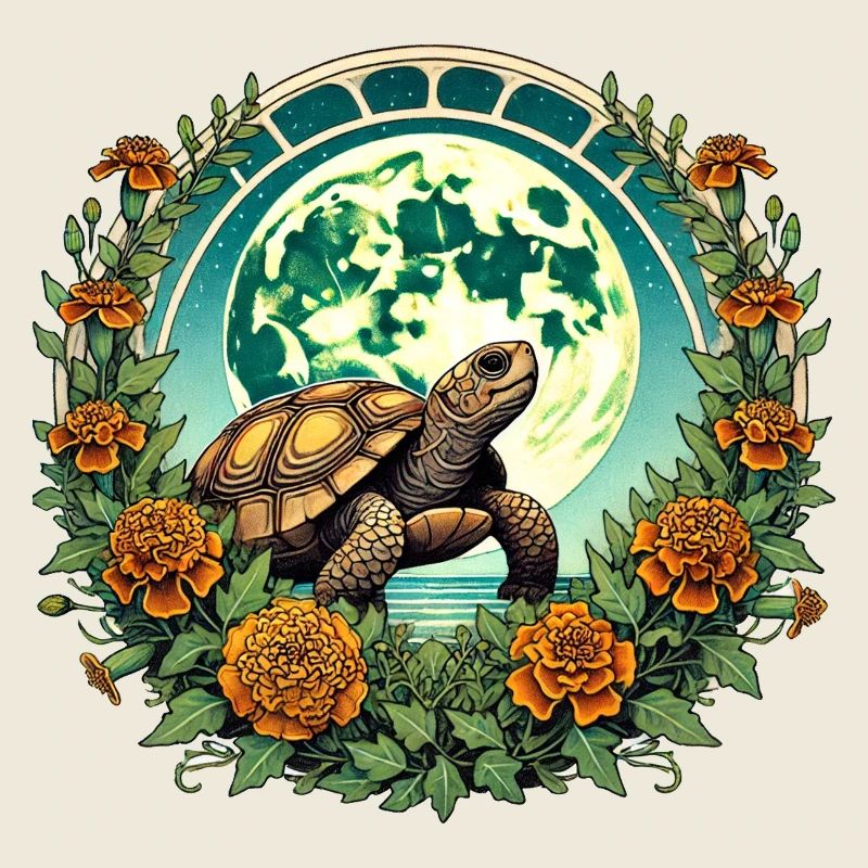 Vintage Turtle and the Moon Marigolds