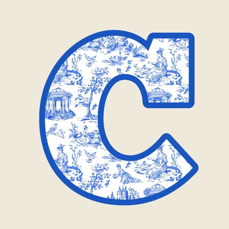 Lettre c chinoiserie bleu