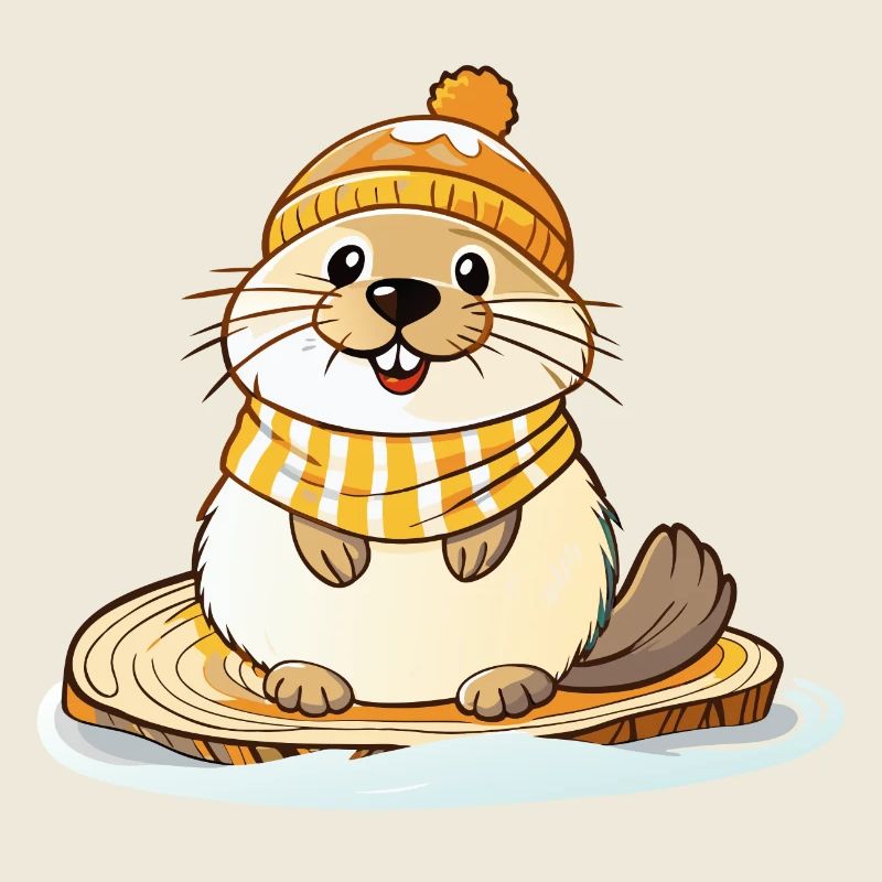 Mignonne loutre avec écharpe et chapeau à pompon.