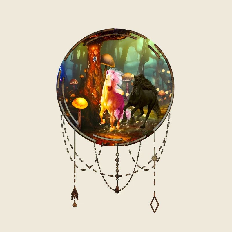 Wunderbare Einhörner in einem Pilzwald