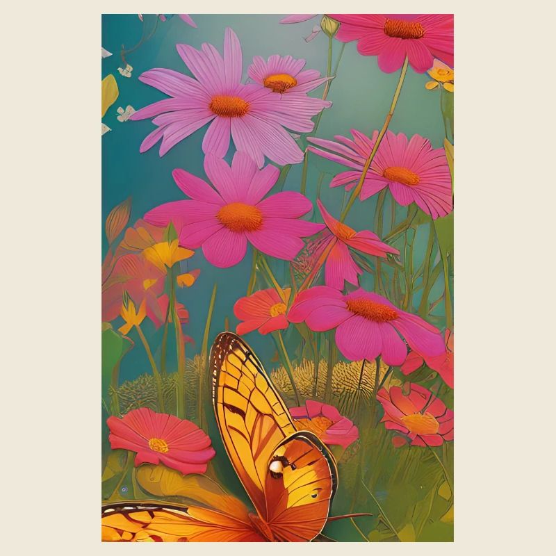 Fleurs et papillon