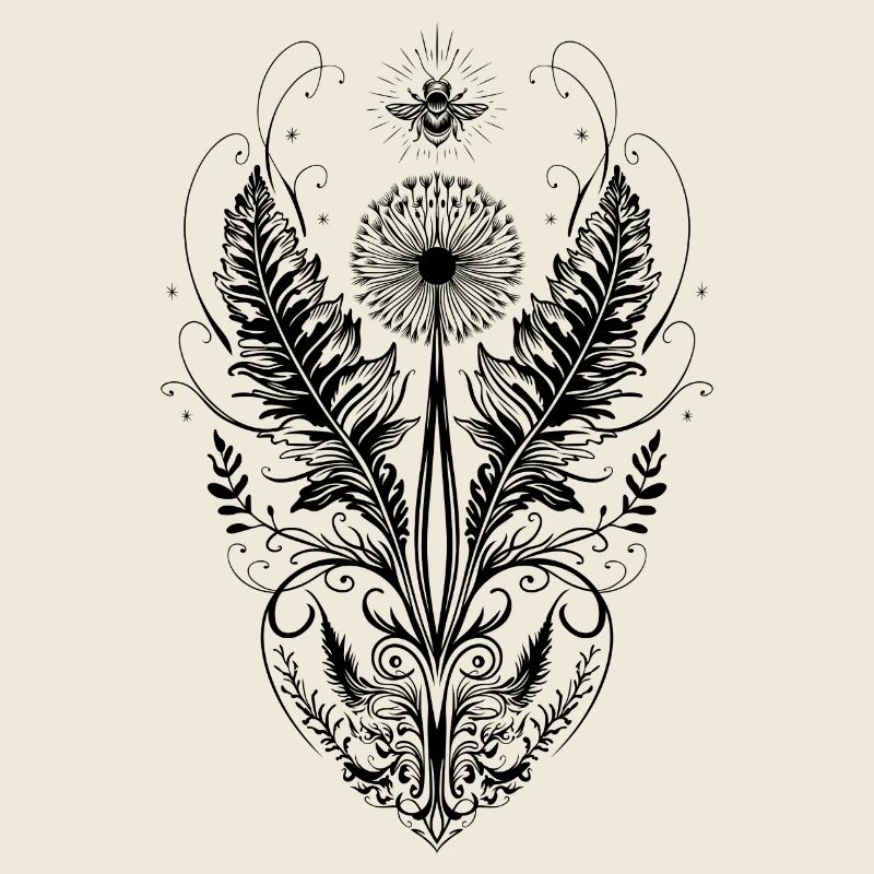 Dandelion bee heart botanical art