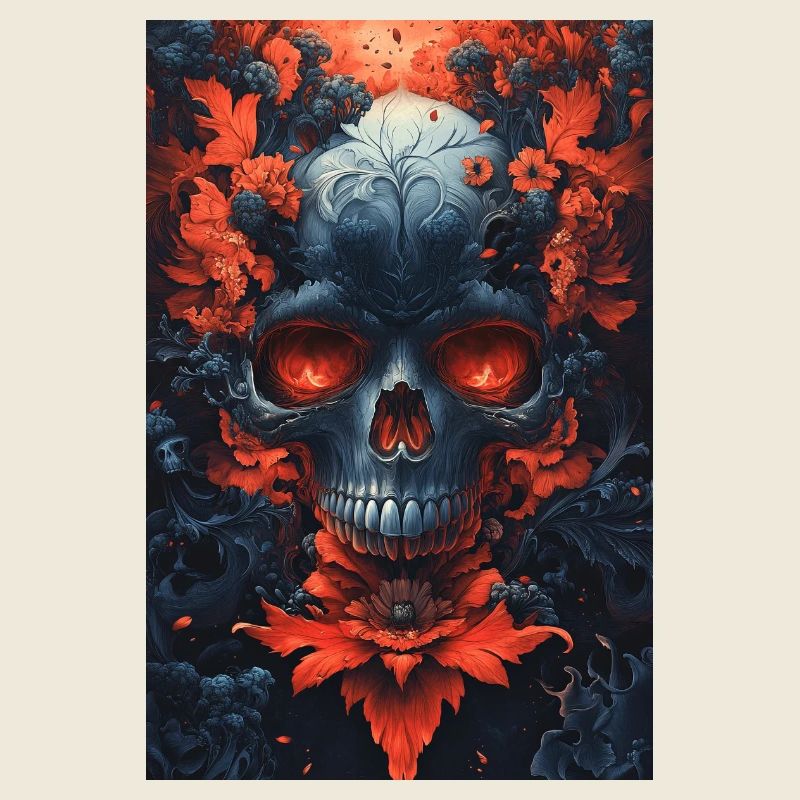 Blutrote Blüten Schädelkunst