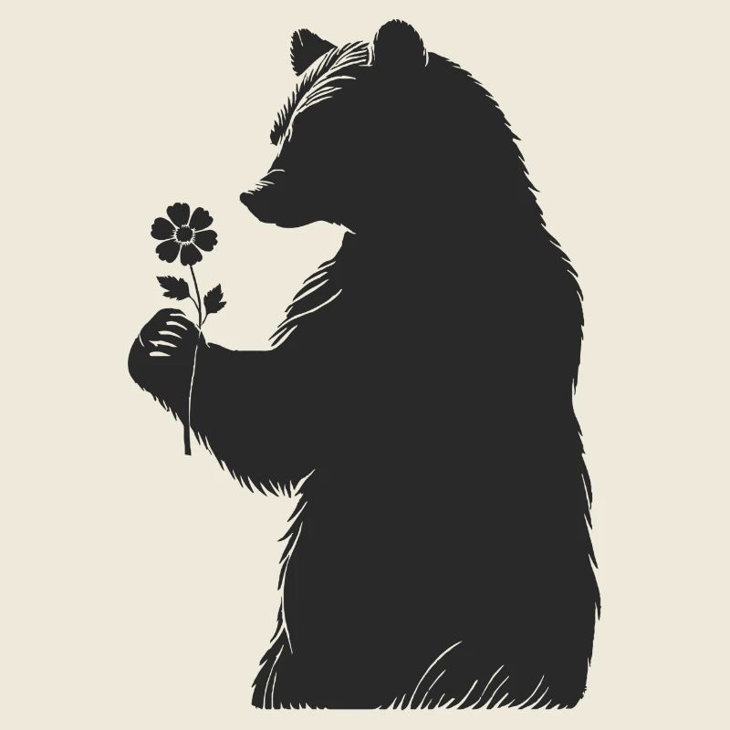 Ours doux avec fleur dans le style de la main - silhouette