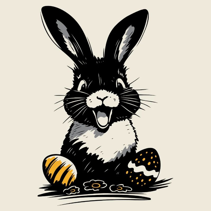 Happy Easter bunny with colorful Easter eggs