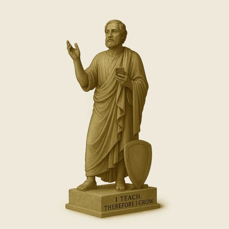 Lehrender Philosoph mit Smartphone