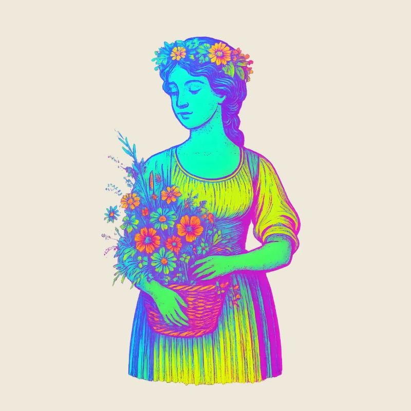 Blühende Natur Mädchen Neon Retro Illustration