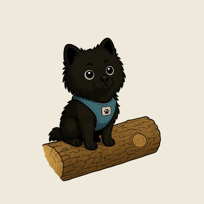 Cute dog with tree trunk