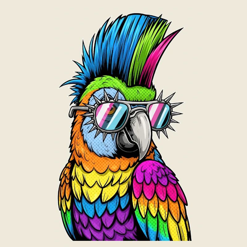 Farbenfroher Disco-Parrot mit Sonnenbrille