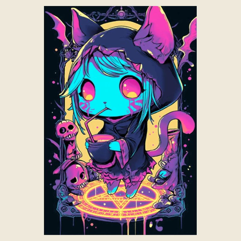 Sweat à capuche Neon Cat Magic | Chat punk