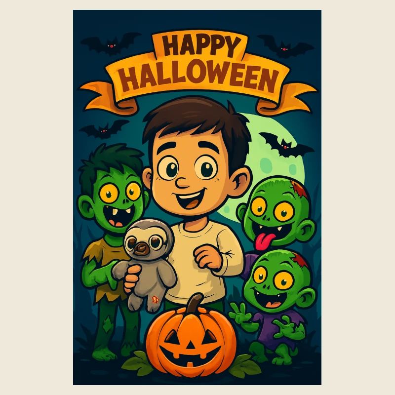Fröhliches Halloween Kind mit Monstern