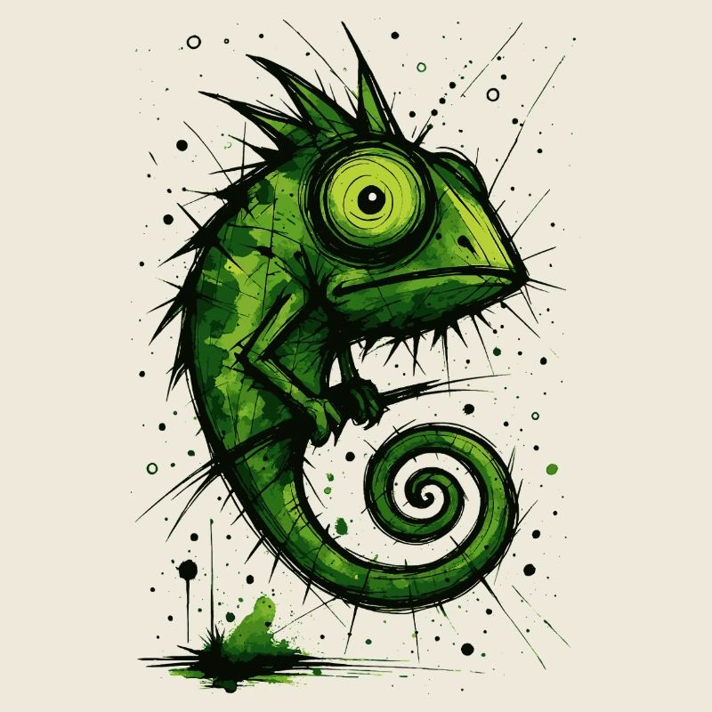 Drôle de caméléon avec de grands yeux – splash