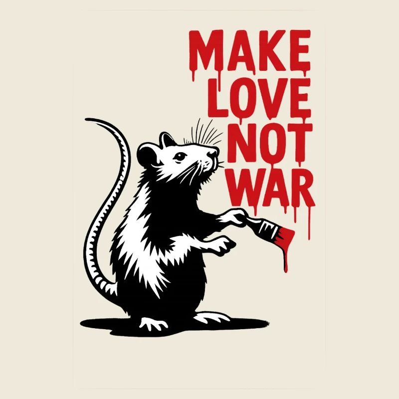 Ratte mit rotem Text Liebe statt Krieg