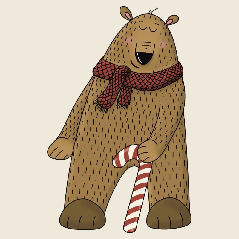 Bear with candy cane and scarf