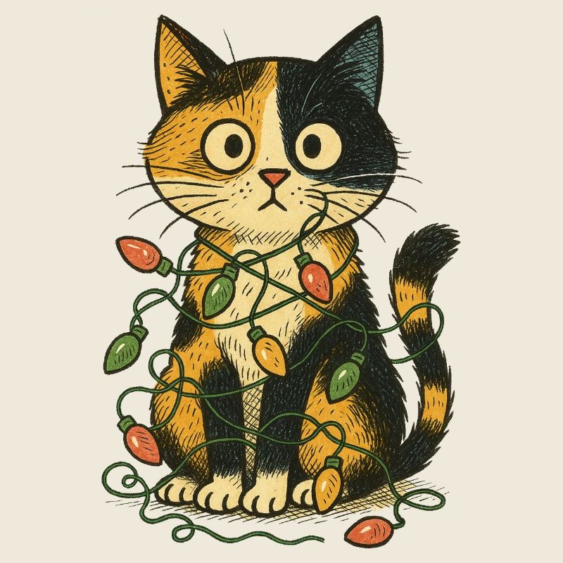 Chat dans les lumières de Noël