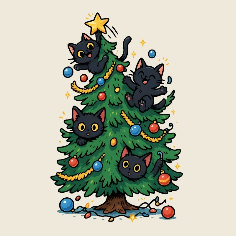 Weihnachtsbaum mit Katzen