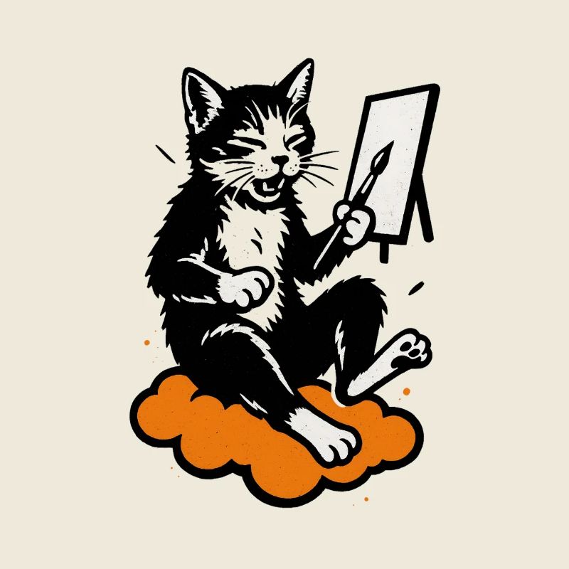 Cat artist on cloud