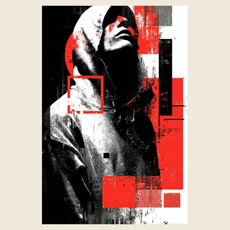 Glitch face in red gloss