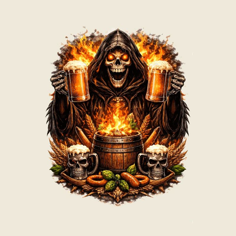 Sensenmann am Feuerfass