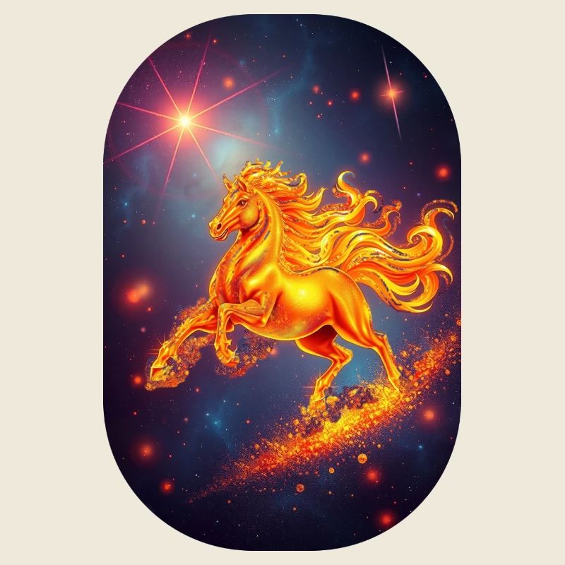 Signe du zodiaque Cheval de Feu Doré Ciel étoilé